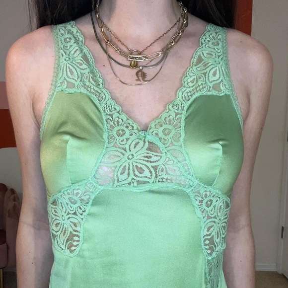 Hand dyed vintage silk and lace slip dress with thigh slit 🌴 - Picture 2 of 3